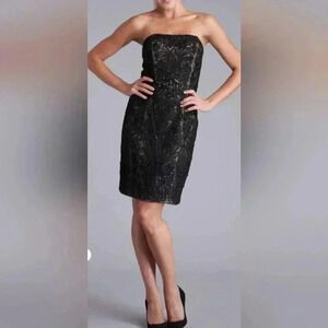 Sue Wong - Women's S0300 Strapless Ribbon Appliqued Sheath Mini Dress Size 6